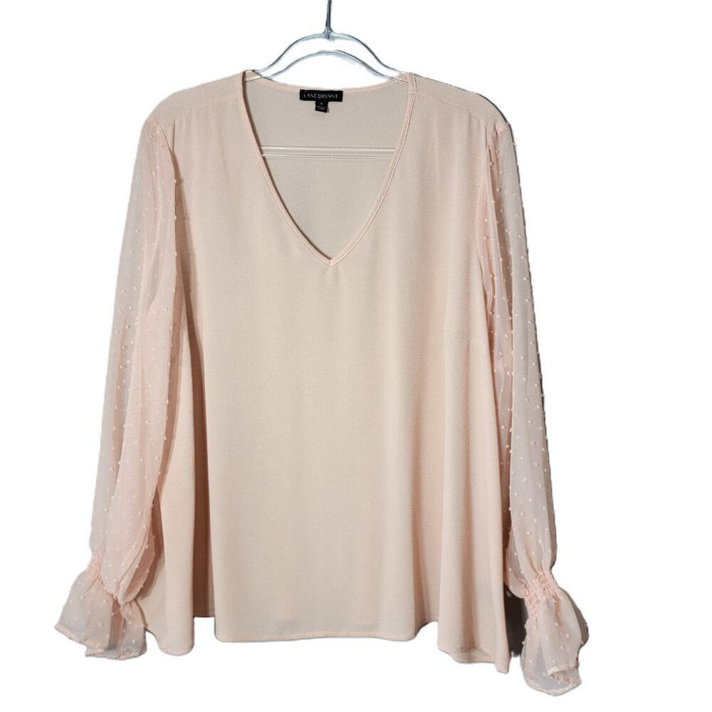 Lane Bryant Pink Top Plus Size 20‎ Sheer Bubble Sleeve Pullover Lightweight